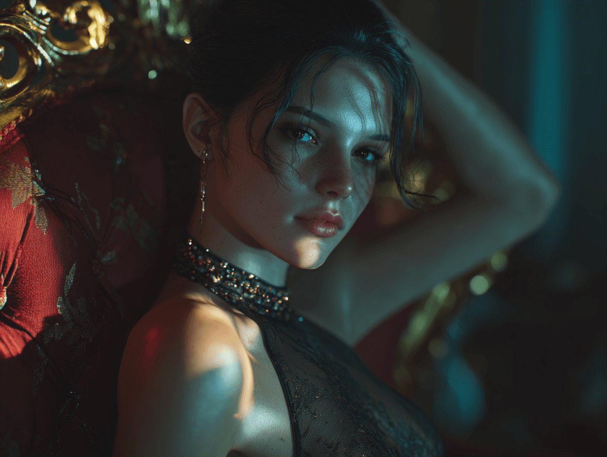 Stunning AI companion, photorealistic, cinematic lighting, elegant pose, sophisticated setting